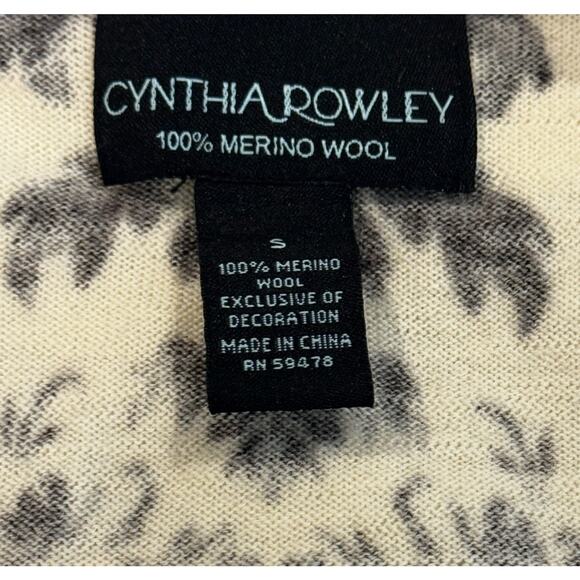 Cynthia Rowley Black & Cream Button Up 100% Merino Wool Cardigan Lace Trim: S - Picture 10 of 11